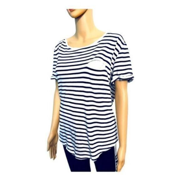 𝅺H &M Basic retro shirt/top vertical stripes white/black Women M - Picture 2 of 12